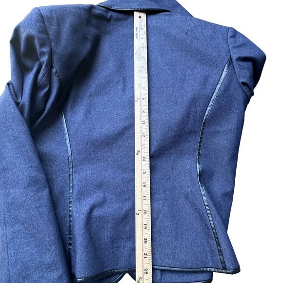 Evan Picone Jacket Denim Chambray Blue Blazer Faux Leather Trim Women's 12 VTG - Picture 6 of 11